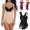 open bust floral lace body shaper beige and black with before and after tummy slimming results