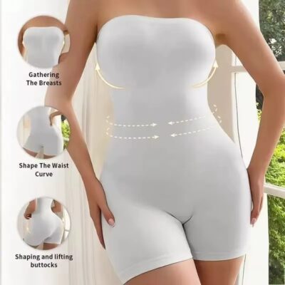 tube top shapewear bodysuit features gathering breasts waist curve butt lifting