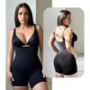 open bust sculpting shapewear shorts women black showing front and back low cut design with butt lifting