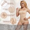 Seamless strapless waist shaper in nude beige showing adjustable straps, chest support, 3D butt lifting and openable crotch features