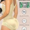 mauve zip front open bust body shaper back view with butt lifting lace hem and ventilation