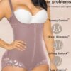 mauve zip front open bust body shaper with tummy control waist slimming butt lifting and leg shaping