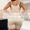 open bust sculpting shapewear shorts women beige back view with size chart showing waist bust and cup measurements