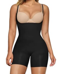 open bust sculpting shapewear shorts women black worn with own bra showing seamless tummy control design