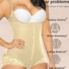 black zip front open bust body shaper with front zipper closure and lace trim