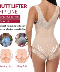 open bust floral lace body shaper beige showing postpartum recovery waist reduction and posture correction