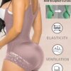 zip front open bust body shaper beige with butt lifting and elasticity features
